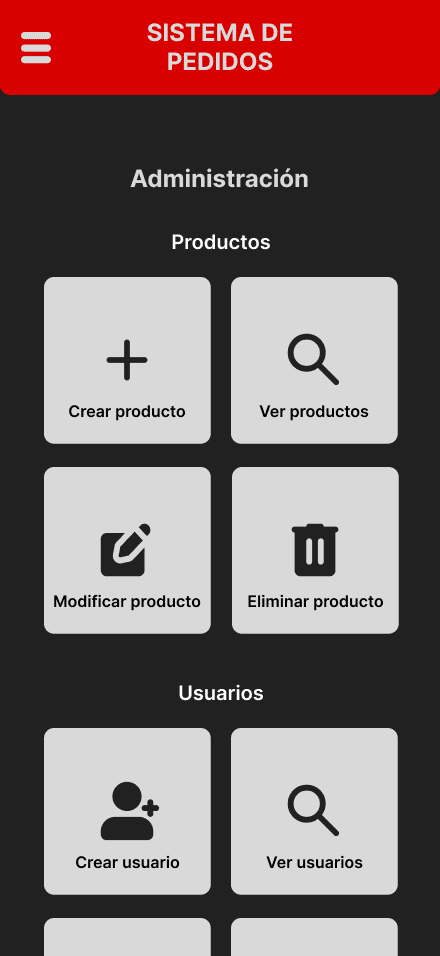 Mockup del sistema de pedidos