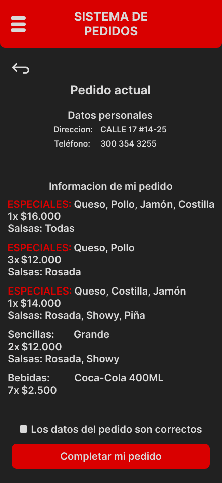 Confirmación de pedido